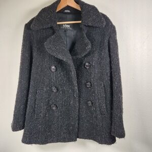 Vintage Utex Design Wool Pea Coat Size Medium Black Urban Preppy Quiet Luxury